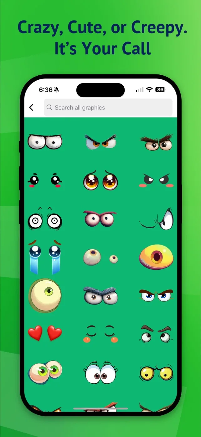 Gallery of cartoon monster eyes in angry, cute, teary and cyclops styles, ready to drag onto a creation